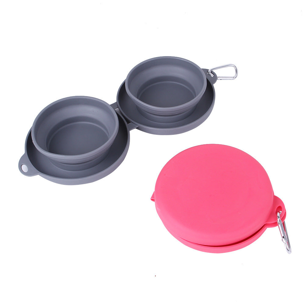 Silicone Collapsible and Foldable Double Pet Bowl
