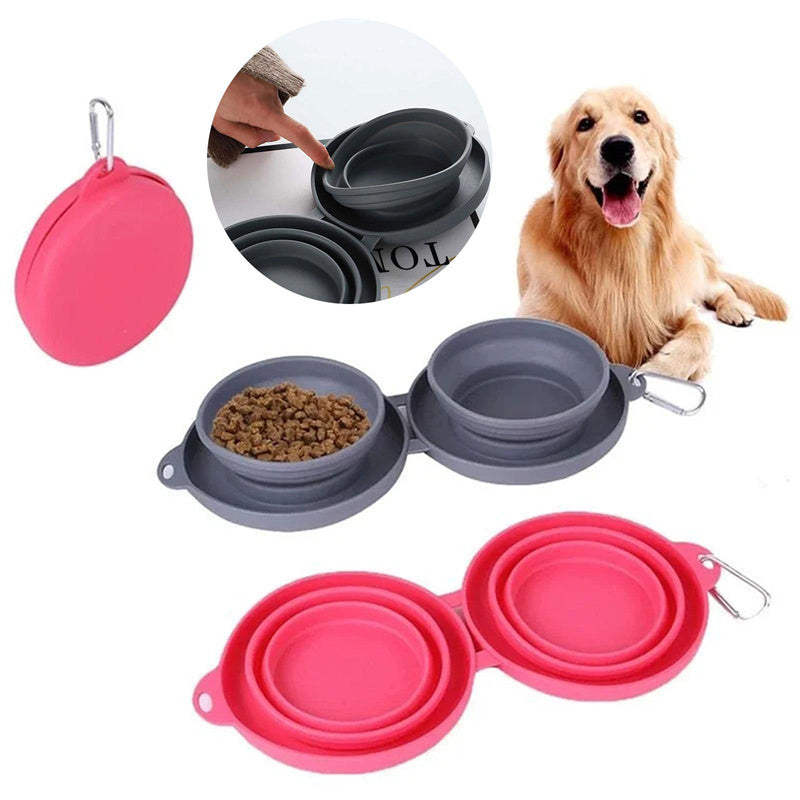 Silicone Collapsible and Foldable Double Pet Bowl
